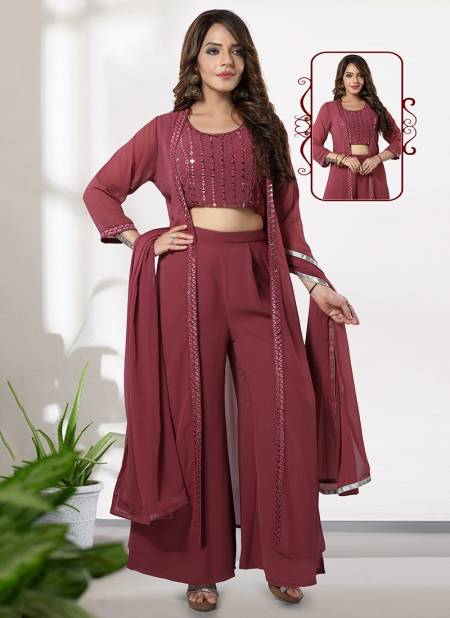 Crimson Colour N F PLAZO 08 New Latest Designer Festive Wear Georgette Readymade Salwar Suit Collection 726